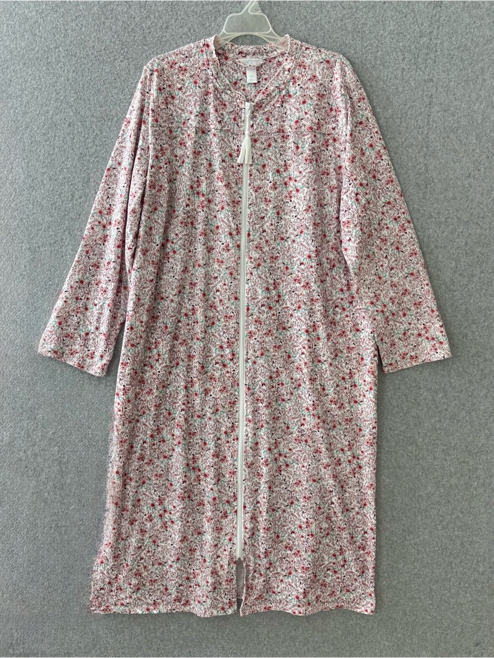 Adonna Zip Front House Dress XXL Pink Floral Long Sleeve Cottagecore Night Gown